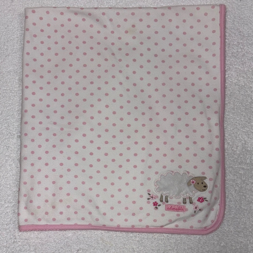 Carter's Pink Polka Dot Baby Blanket with Sheep Design